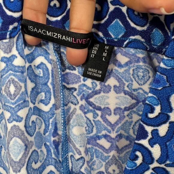 Isaac Mirzah Live Blue Floral Pull On Wide Leg Flowy Stretch Pants Womens Medium - Picture 7 of 13